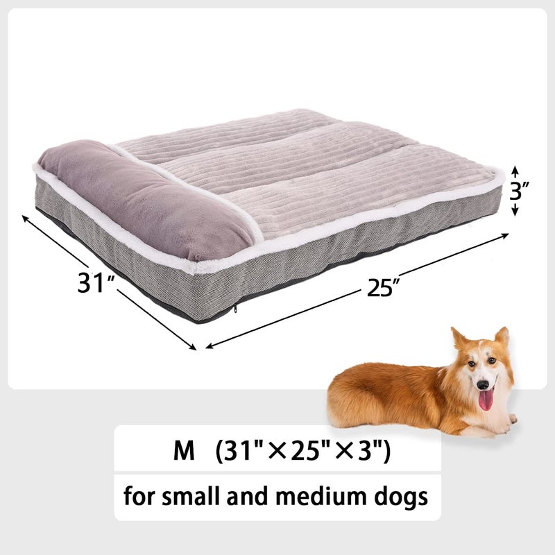 WINDRACING Dog Bed for Large Dogs, Dog Mattress with Pillow for Crate Kennel, Sofa pet Bed, Super Soft pet Bed for Medium, Jumbo, Small Dogs Breeds Grey, Medium:(31"x25"x3") - Image 3