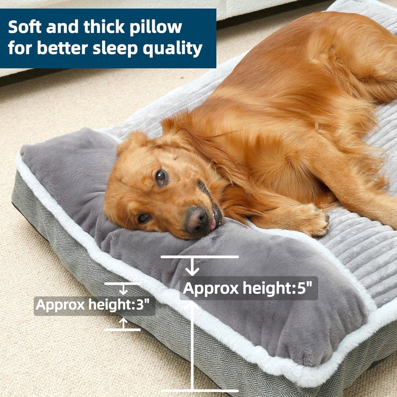 WINDRACING Dog Bed for Large Dogs, Dog Mattress with Pillow for Crate Kennel, Sofa pet Bed, Super Soft pet Bed for Medium, Jumbo, Small Dogs Breeds Grey, Medium:(31"x25"x3") - Image 5