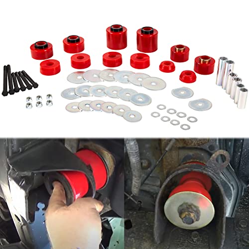 Sunluway Upgraded Red Body Mount Bushing Set Kit Compatible with 1980-1998 Ford F150 F250 F350 2WD 4WD, Heavy Duty Polyurethane Body Cab Mounts Steel Sleeves and Hardware Replacement Kit 58PCS - Image 1