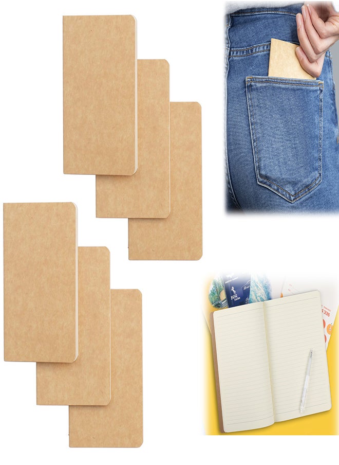 Excefore - Pocket Notebook 6 Pack Softcover Mini Notebooks 3.5" x 5.5" Kraft Brown Notebook Small Memo Notepad for Men Women Kids Traveler Author 30 Sheets60 Lined Pages College Student Homework Book - Image 1