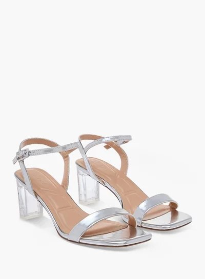 Celeste Womenâ€™s Solid Sandals with Block Heels and Buckle Closure