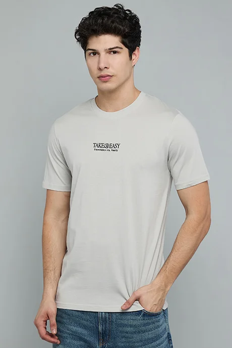 أر أند بي Typography Print T-Shirt with Crew Neck and Short Sleeves