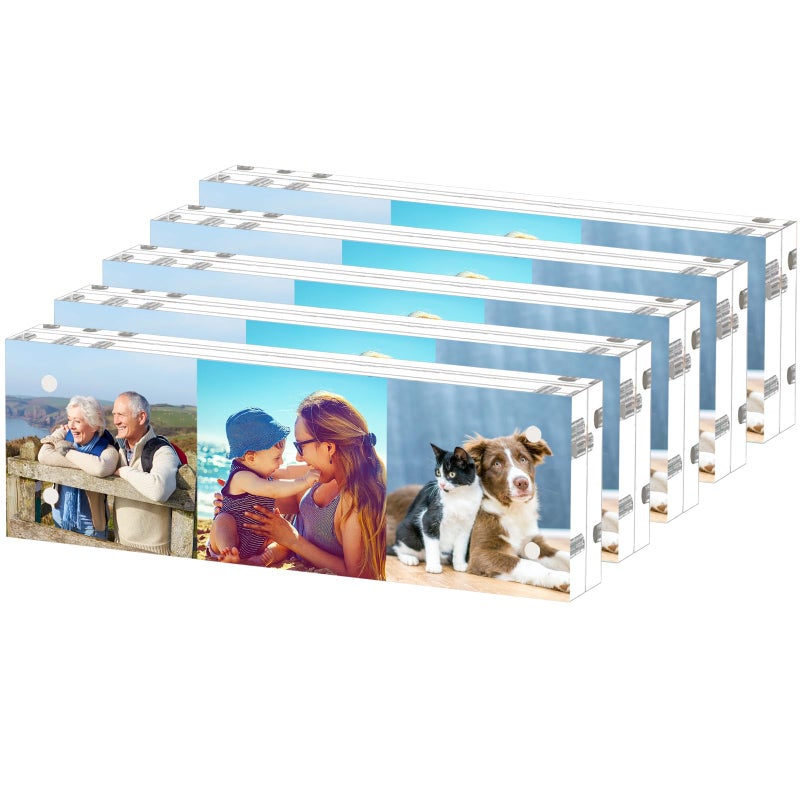 HELPLEX Acrylic Frame  5 Pack 2x6 Acrylic Picture Frames  20mm Thicker Frameless Clear Frame Double Sided Magnetic Frame  Free Standing Desktop Display Stand Acrylic Frames - Image 1