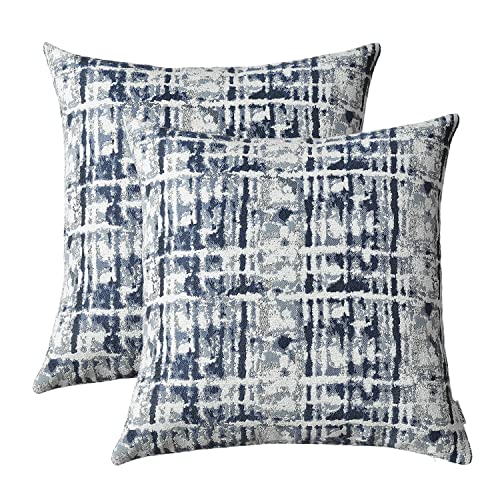 ROMANDECO Jacquard Decorative Throw Pillow Covers for Couch Set of 2, 18x18 Inches, Navy Blue - Image 1