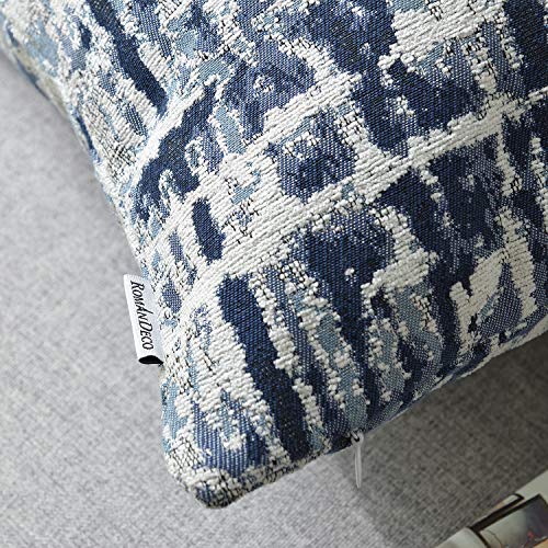 ROMANDECO Jacquard Decorative Throw Pillow Covers for Couch Set of 2, 18x18 Inches, Navy Blue - Image 4