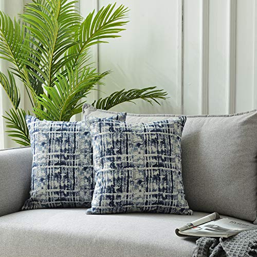 ROMANDECO Jacquard Decorative Throw Pillow Covers for Couch Set of 2, 18x18 Inches, Navy Blue - Image 3