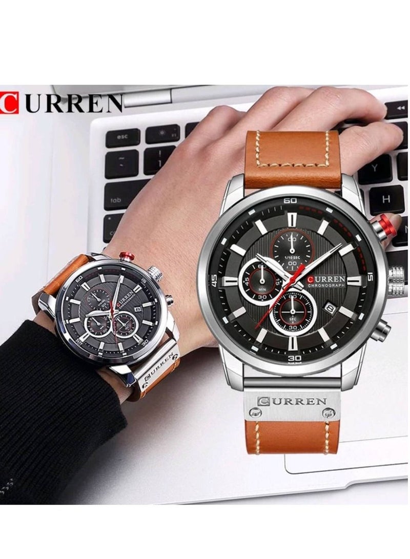 Men Stylish Chronograph Wristwatch 8291 Brown