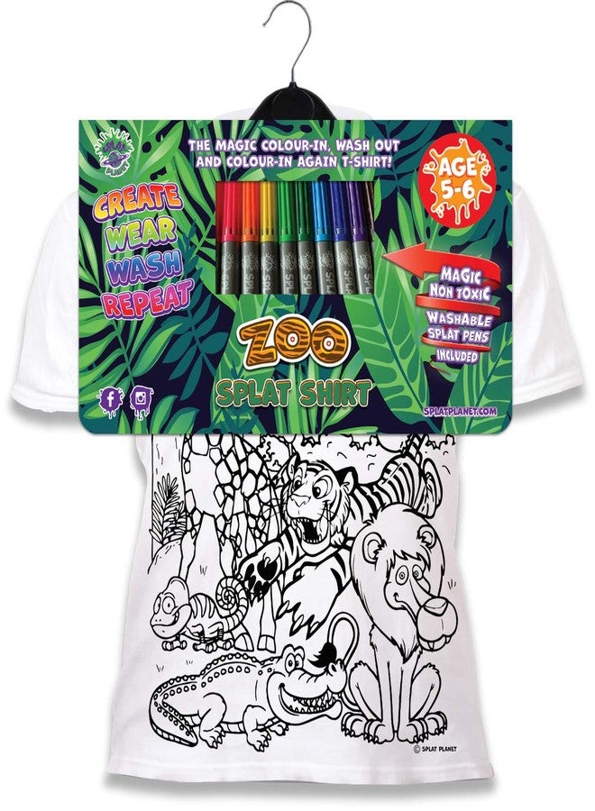 Splat Planet Color in Zoo, Safari and Jungle Animals T-Shirt with 10 Non-Toxic Washable Magic Pens for Age 3-4 - Image 4
