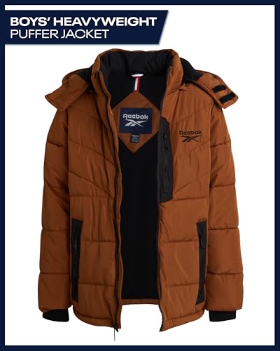 Reebok Boys Puffer Jacket - Heavyweight Quilted Water & Wind Resistant Boys Winter Coat - Fleece Insulated Kids Winter Jacket, Size 14-16, Timber Brown - Image 3