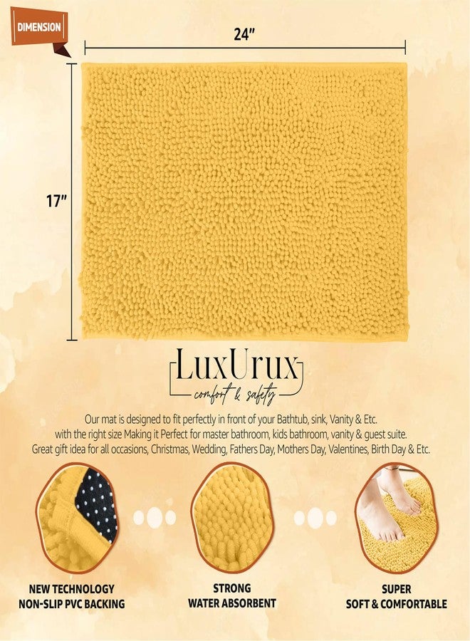 لوكس يوروكس طقم سجاد حمام LuxUrux مكون من قطعتين - طقم سجاد حمام فاخر، سريع الجفاف، ناعم، مصنوع من الشنيل مع قاعدة مطاطية، طقم سجاد حمام ماص، قابل للغسل. (17 × 24، أصفر) - Image 2