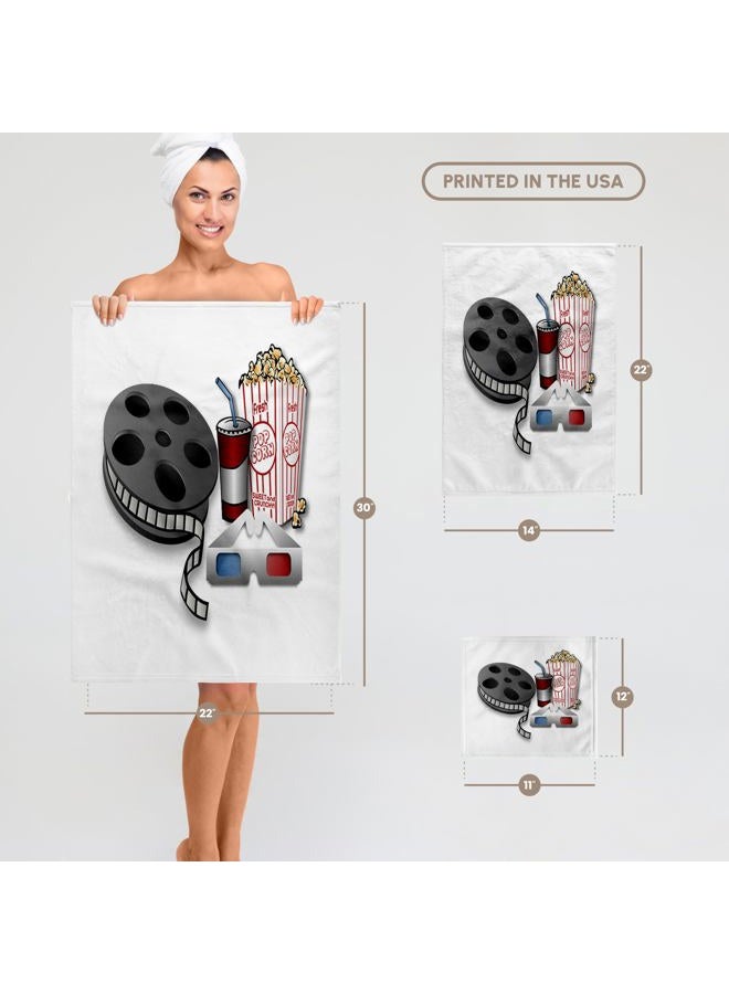 3DROSE 3D Rose Image of Old 3D Glasses Movie Film and Popcorn Hand Towel, 15" x 22", Multicolor - Image 3