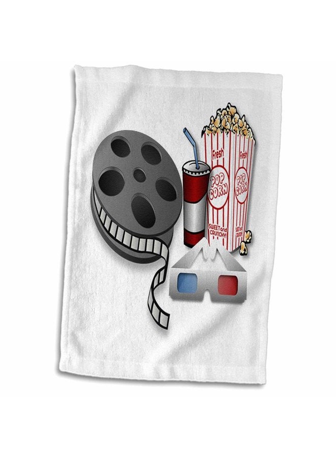 3DROSE 3D Rose Image of Old 3D Glasses Movie Film and Popcorn Hand Towel, 15" x 22", Multicolor - Image 5