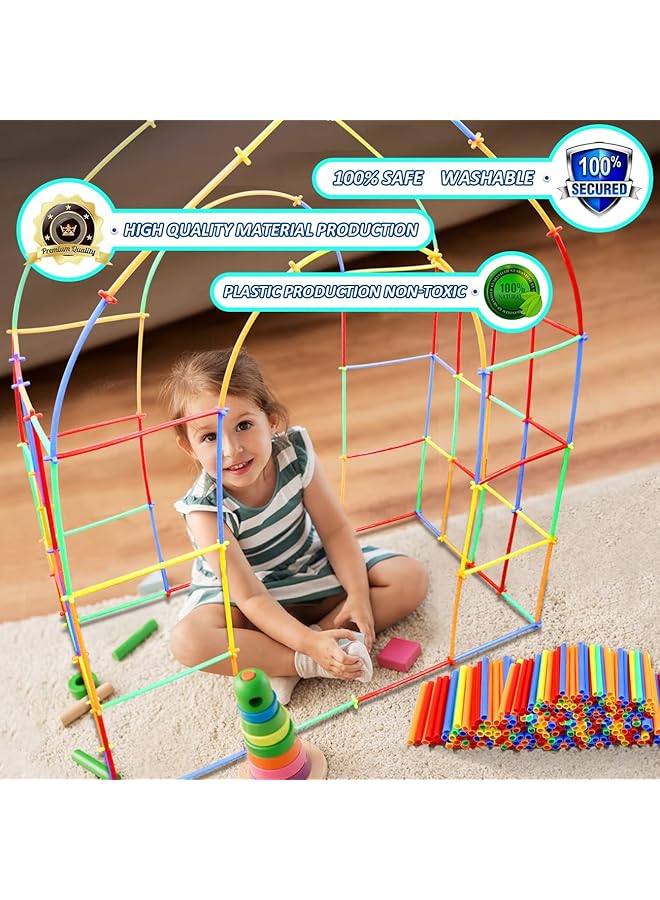 Excefore Fort Building Kit For Kids 4 5 6 7 8 9 10 Years Old Diy Playhouse With Tent Cover Straw Constructor Toys Stem Early Learning Education Construction Toys Gifts For Boys Girls (600 Pcs) - Image 5
