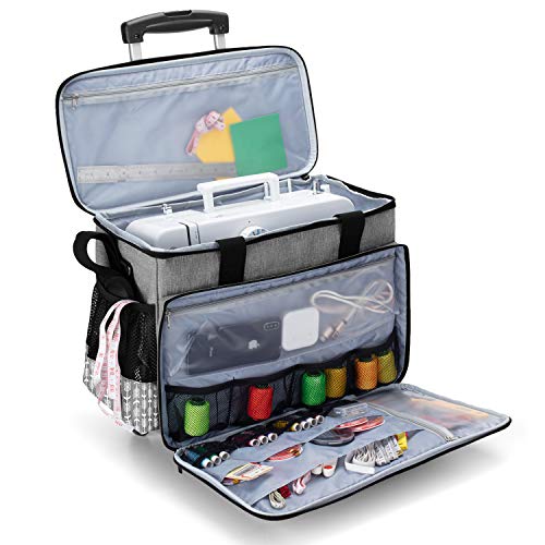 Yarwo Upgraded Rolling Sewing Machine Carrying Case, Detachable Trolley Tote Bag with Removable Bottom Board and Thickened Trailer Leg for Most Standard Sewing Machine and Accessories, Gray with Arrow - Image 3