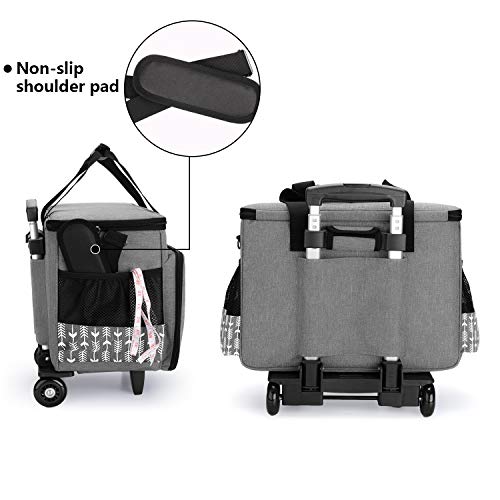 Yarwo Upgraded Rolling Sewing Machine Carrying Case, Detachable Trolley Tote Bag with Removable Bottom Board and Thickened Trailer Leg for Most Standard Sewing Machine and Accessories, Gray with Arrow - Image 5