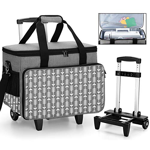 Yarwo Upgraded Rolling Sewing Machine Carrying Case, Detachable Trolley Tote Bag with Removable Bottom Board and Thickened Trailer Leg for Most Standard Sewing Machine and Accessories, Gray with Arrow - Image 1