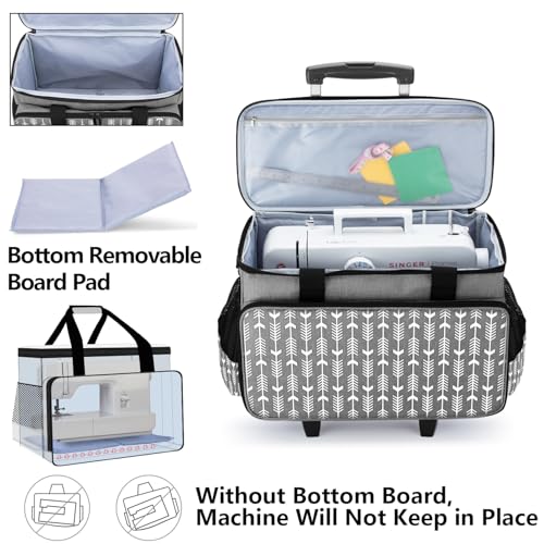 Yarwo Upgraded Rolling Sewing Machine Carrying Case, Detachable Trolley Tote Bag with Removable Bottom Board and Thickened Trailer Leg for Most Standard Sewing Machine and Accessories, Gray with Arrow - Image 2