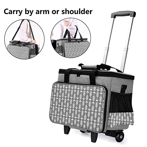 Yarwo Upgraded Rolling Sewing Machine Carrying Case, Detachable Trolley Tote Bag with Removable Bottom Board and Thickened Trailer Leg for Most Standard Sewing Machine and Accessories, Gray with Arrow - Image 4
