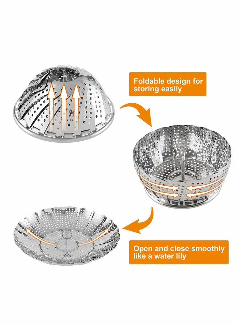 KASTWAVE Lakobos Steamer Basket Stainless Steel Instant Pot Accessories, for Food and Vegetable, Premium Expandable Steam Basket to Fit Various Size Pots Medium (6.1" to 10.5") - Image 3