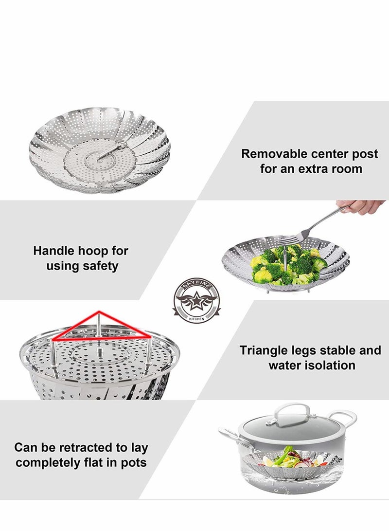 KASTWAVE Lakobos Steamer Basket Stainless Steel Instant Pot Accessories, for Food and Vegetable, Premium Expandable Steam Basket to Fit Various Size Pots Medium (6.1" to 10.5") - Image 4