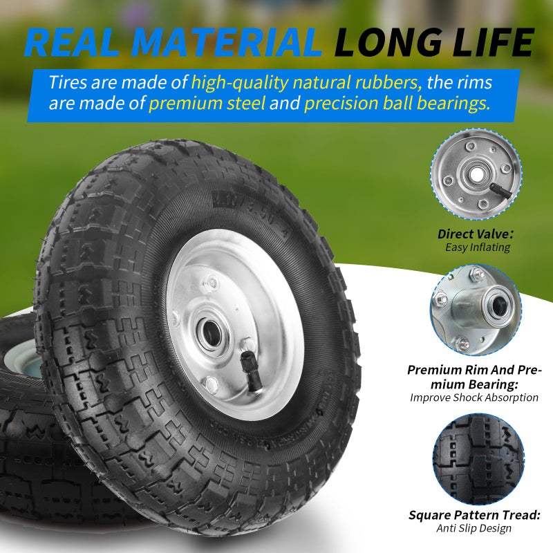 RRQ (2 Pack) RRQ 10 Inch Pneumatic Wheel 4.10/3.50-4 Tire, 10" Pneumatic Wheels with 5/8" Bearings,2.2" Offset Hub for Garden Cart, Hand Truck, Lawn Cart, Mower - Image 5