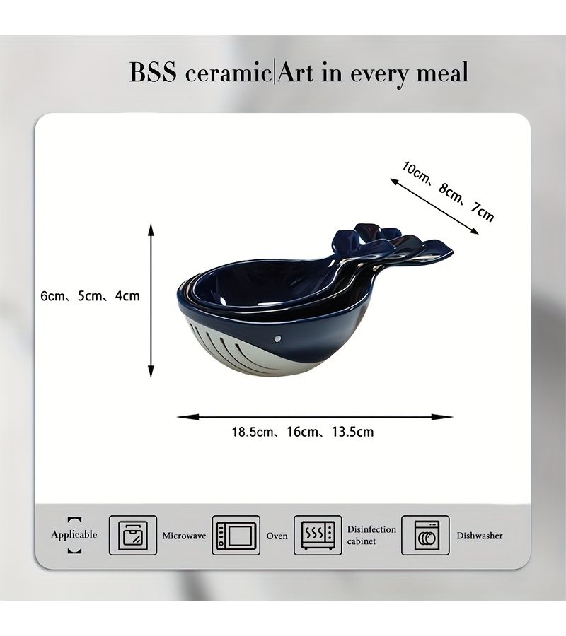 Whale Three Piece Ceramic Seasoning Dish Set for Home Restaurant - Image 3