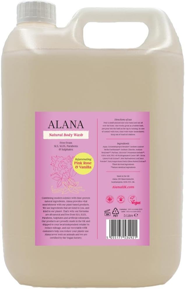 Alana Pink Rose Vanilla Natural Body Wash 5L