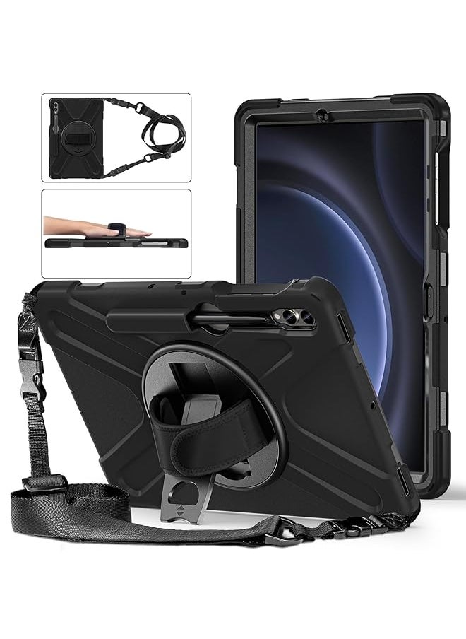 Generic - Rugged Case For Samsung Galaxy Tab S9Fe Plus S9 Plus S8 Plus S7 Plus S7 Fe Samsung Tab S9 Fe Plus S9 Plus S8 Plus S7 Plus 12.4 Inch Case With S Pen Holder Ratable Stand Hand Strap Shoulder Belt Black - Image 1