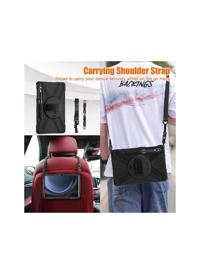 Generic - Rugged Case For Samsung Galaxy Tab S9Fe Plus S9 Plus S8 Plus S7 Plus S7 Fe Samsung Tab S9 Fe Plus S9 Plus S8 Plus S7 Plus 12.4 Inch Case With S Pen Holder Ratable Stand Hand Strap Shoulder Belt Black - Image 1