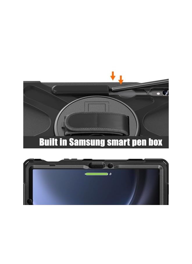 Generic - Rugged Case For Samsung Galaxy Tab S9Fe Plus S9 Plus S8 Plus S7 Plus S7 Fe Samsung Tab S9 Fe Plus S9 Plus S8 Plus S7 Plus 12.4 Inch Case With S Pen Holder Ratable Stand Hand Strap Shoulder Belt Black - Image 1