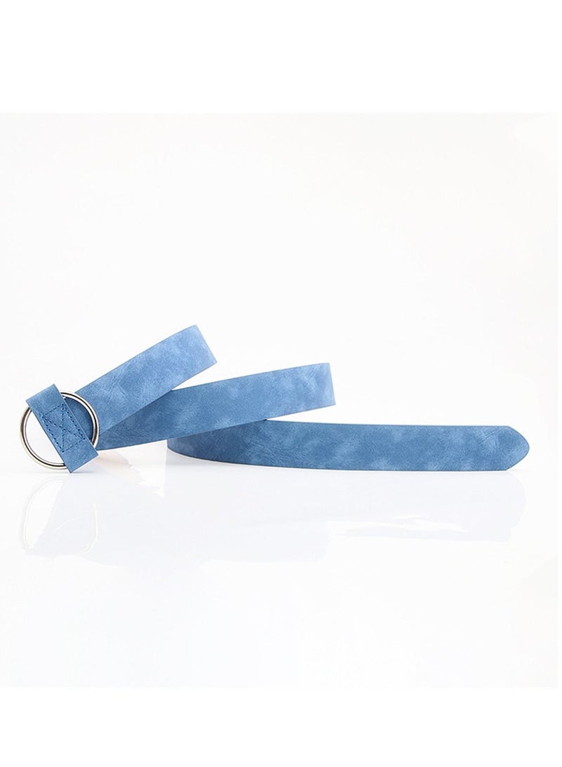 Loquat Ladies Retro Pu Sweater Coat Dress Decorative Belt 105cm Blue