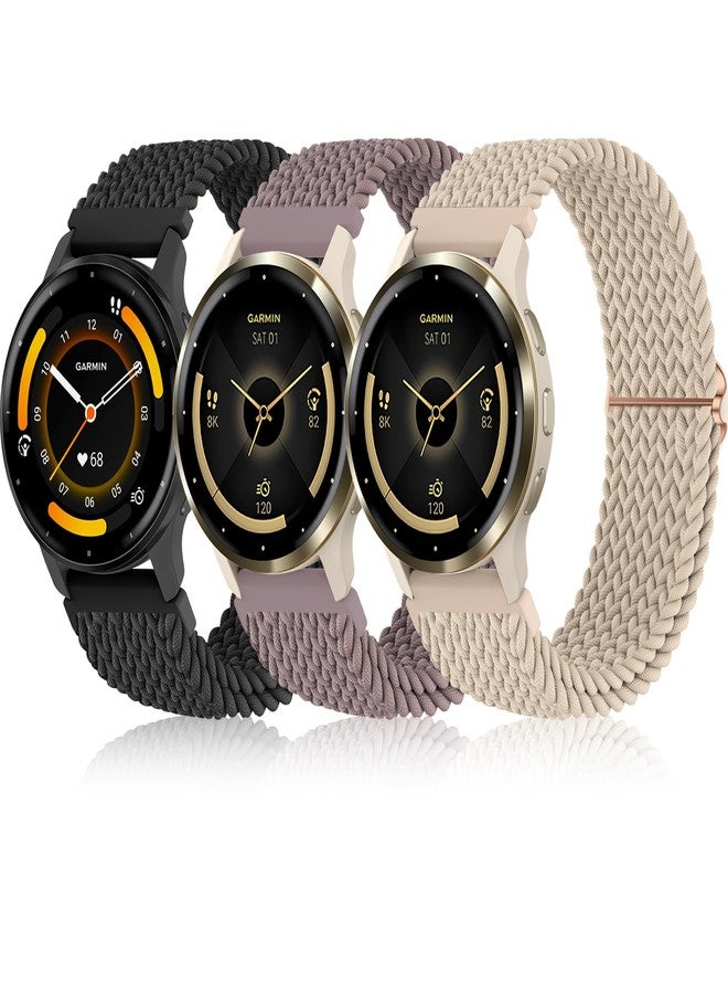 Bolesi Braid Bands for Garmin Venu 4 41mm/Venu 2S/Venu 3S/Vivoactive 4S/Vivomove 3S, 3 Pack 18mm Stretchy Nylon Loop Soft Sport Band Quick Release Wristband Breathable Elastic Strap for Men Women - Image 1