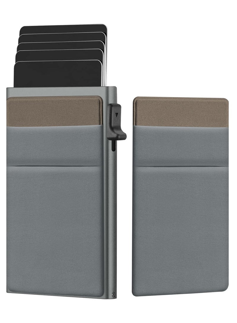 SYOSI Card Holder Wallet, Minimalist Pop up Wallet for Men RFID Blocking Slim Business Credit Card Wallet with Money Pocket Aluminum Metal Bank Card Case Black Design for Airtag Cash Coins & Credit Cards - Image 1