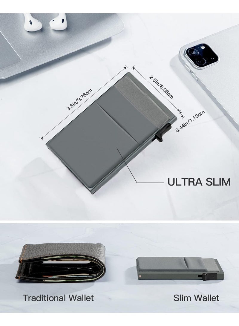 SYOSI Card Holder Wallet, Minimalist Pop up Wallet for Men RFID Blocking Slim Business Credit Card Wallet with Money Pocket Aluminum Metal Bank Card Case Black Design for Airtag Cash Coins & Credit Cards - Image 5