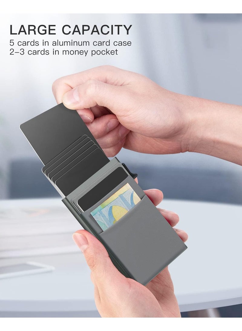 SYOSI Card Holder Wallet, Minimalist Pop up Wallet for Men RFID Blocking Slim Business Credit Card Wallet with Money Pocket Aluminum Metal Bank Card Case Black Design for Airtag Cash Coins & Credit Cards - Image 2