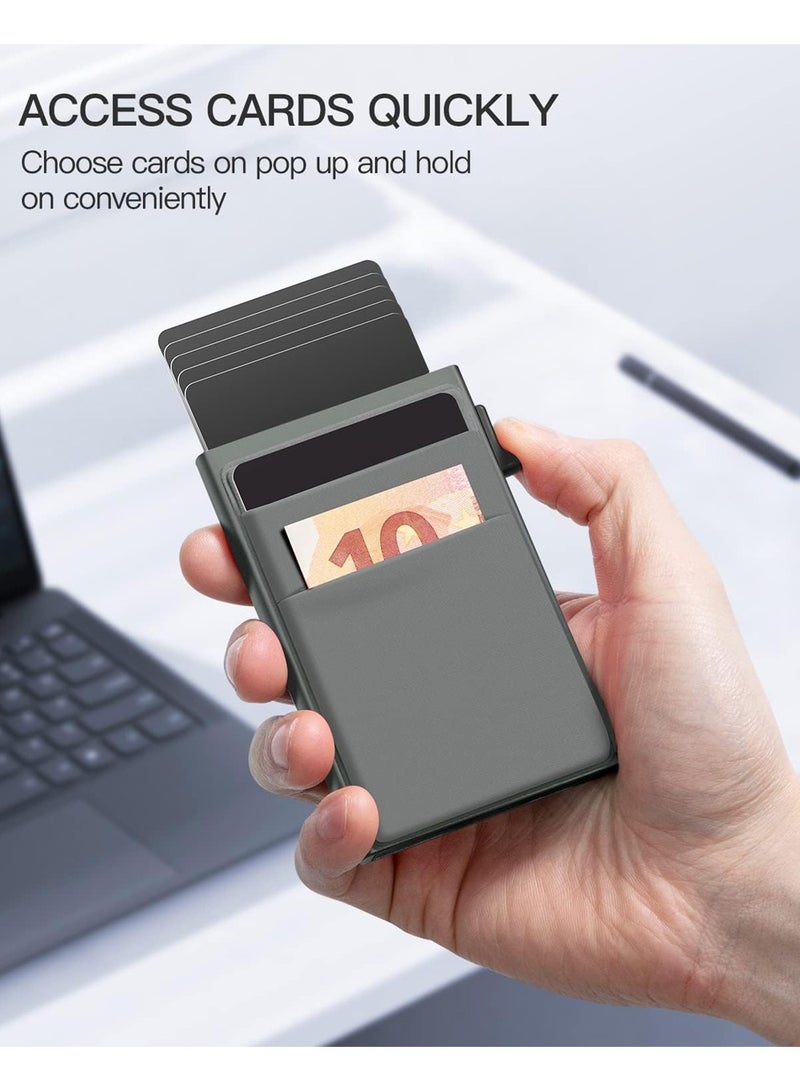 SYOSI Card Holder Wallet, Minimalist Pop up Wallet for Men RFID Blocking Slim Business Credit Card Wallet with Money Pocket Aluminum Metal Bank Card Case Black Design for Airtag Cash Coins & Credit Cards - Image 3