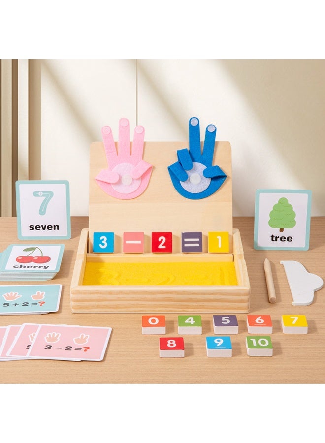 Twisoo Twisso 2-in-1 Montessori Wooden Learning Toy for Kids, Finger Counting Math Game & Sensory Sand Writing Tray with Math Flash Cards, Numbers, Addition Subtraction, Fine Motor Skills Activity - Image 5