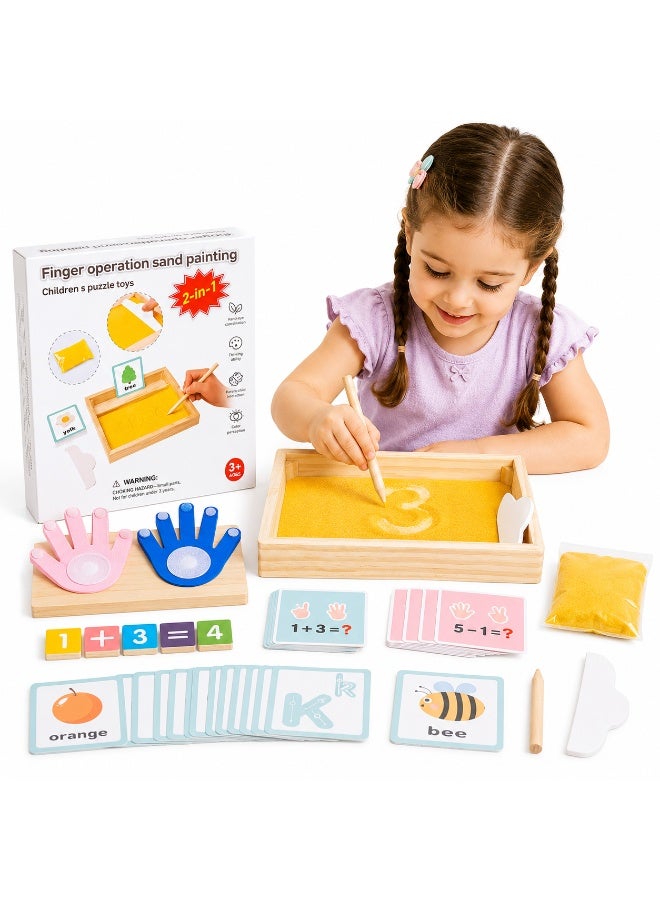 Twisoo Twisso 2-in-1 Montessori Wooden Learning Toy for Kids, Finger Counting Math Game & Sensory Sand Writing Tray with Math Flash Cards, Numbers, Addition Subtraction, Fine Motor Skills Activity - Image 1