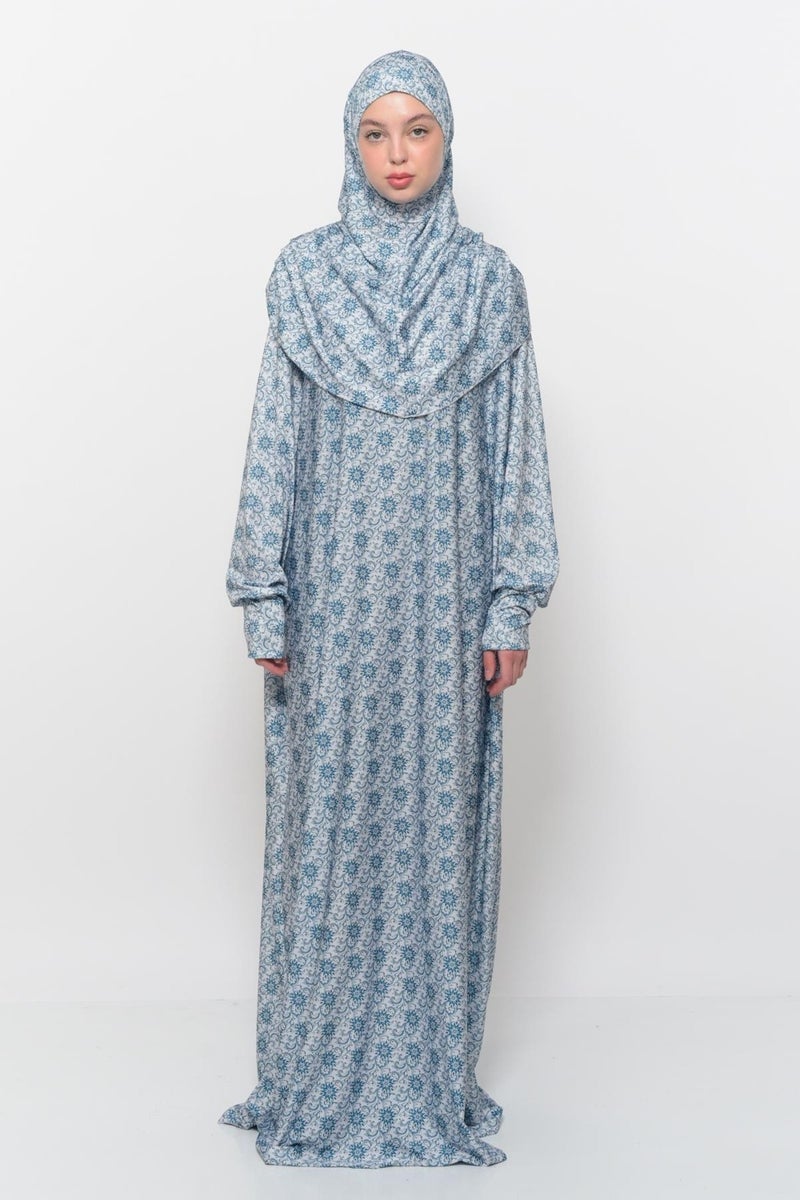 Altobeh Practical One Piece Sun Patterned Sleeves Removable Lycra Hijab Prayer Dress with Headscarf 990 0327  - Image 1