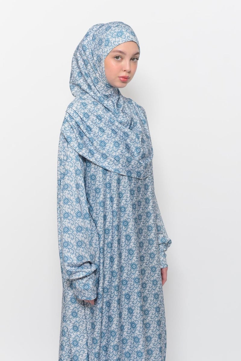 Altobeh Practical One Piece Sun Patterned Sleeves Removable Lycra Hijab Prayer Dress with Headscarf 990 0327  - Image 2