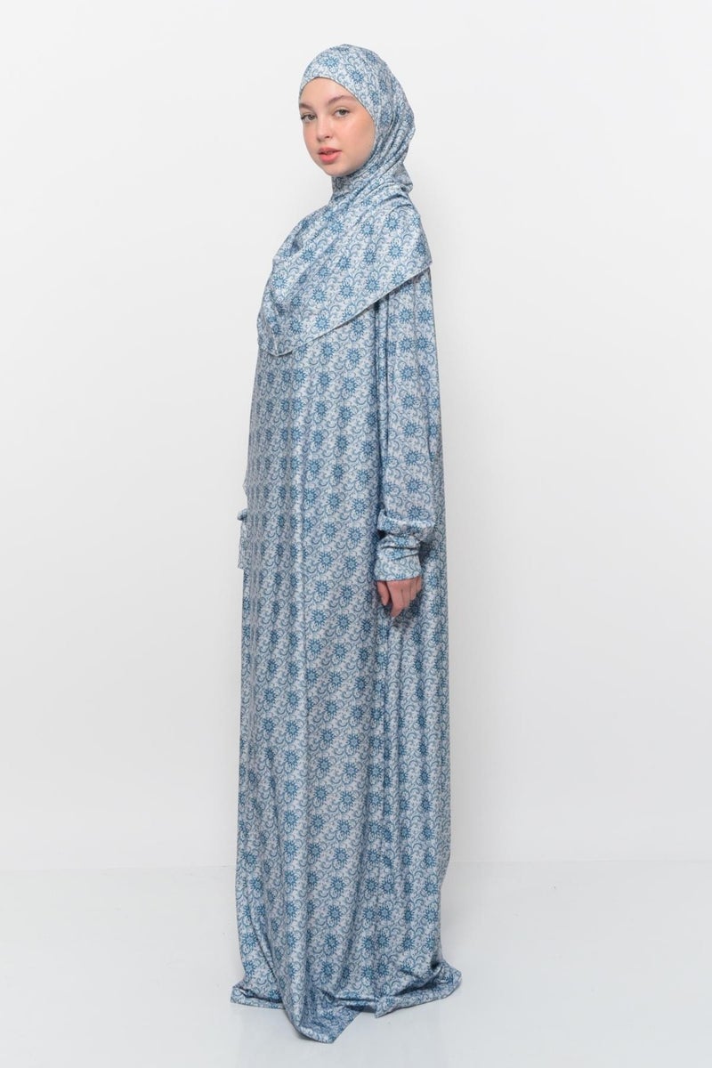 Altobeh Practical One Piece Sun Patterned Sleeves Removable Lycra Hijab Prayer Dress with Headscarf 990 0327  - Image 3