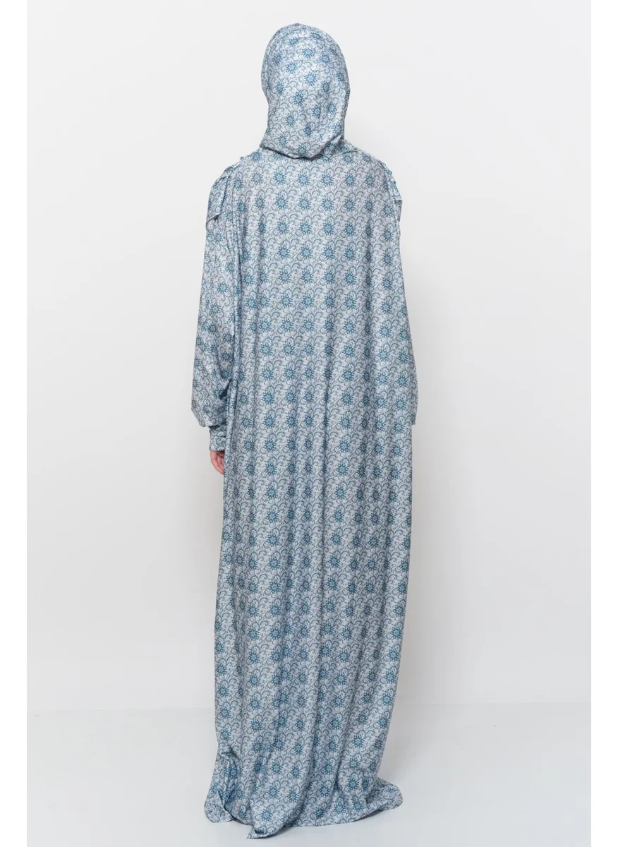 التوبة Practical One Piece Sun Patterned Sleeves Removable Lycra Hijab Prayer Dress with Headscarf 990 0327