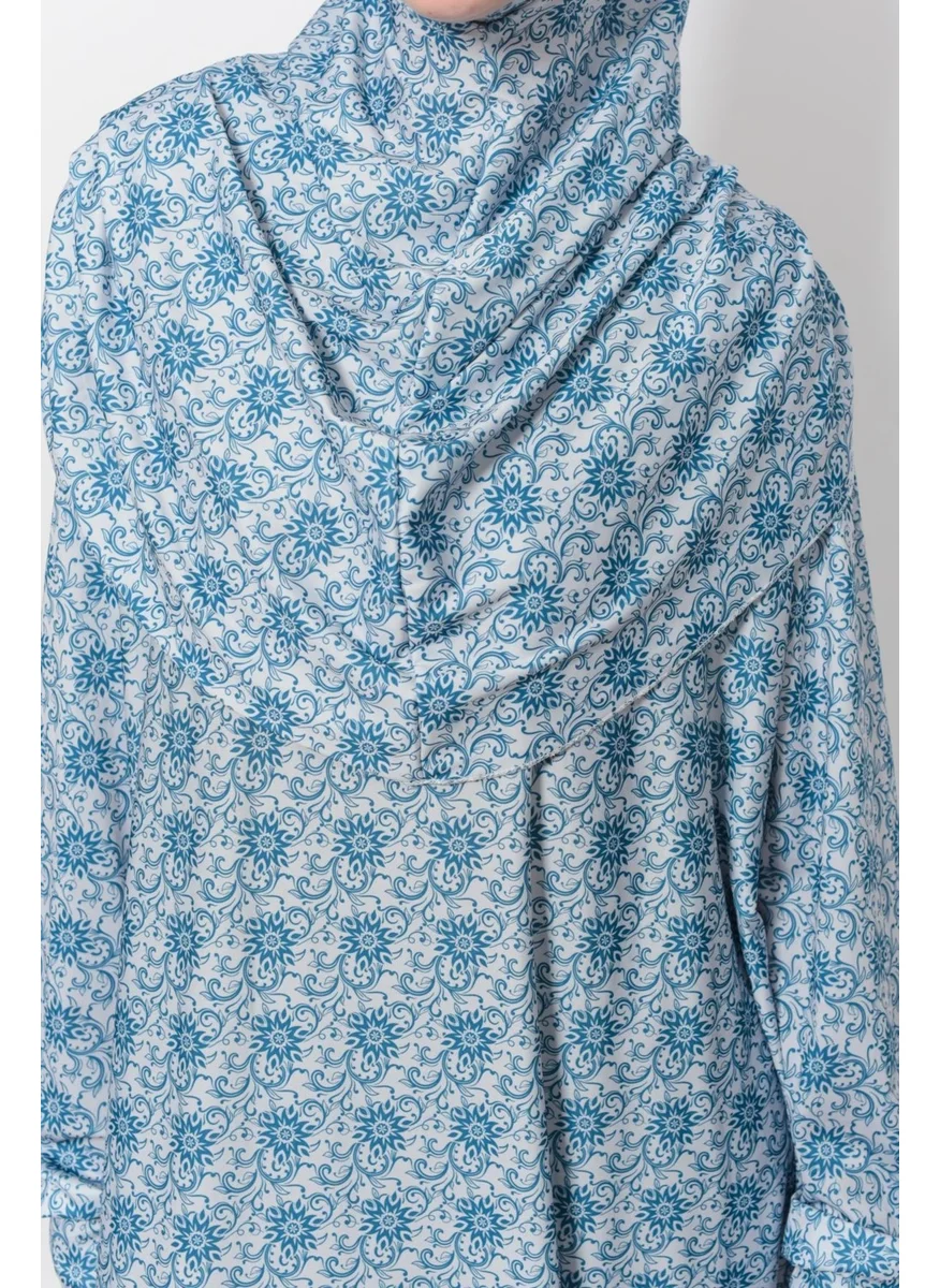 التوبة Practical One Piece Sun Patterned Sleeves Removable Lycra Hijab Prayer Dress with Headscarf 990 0327