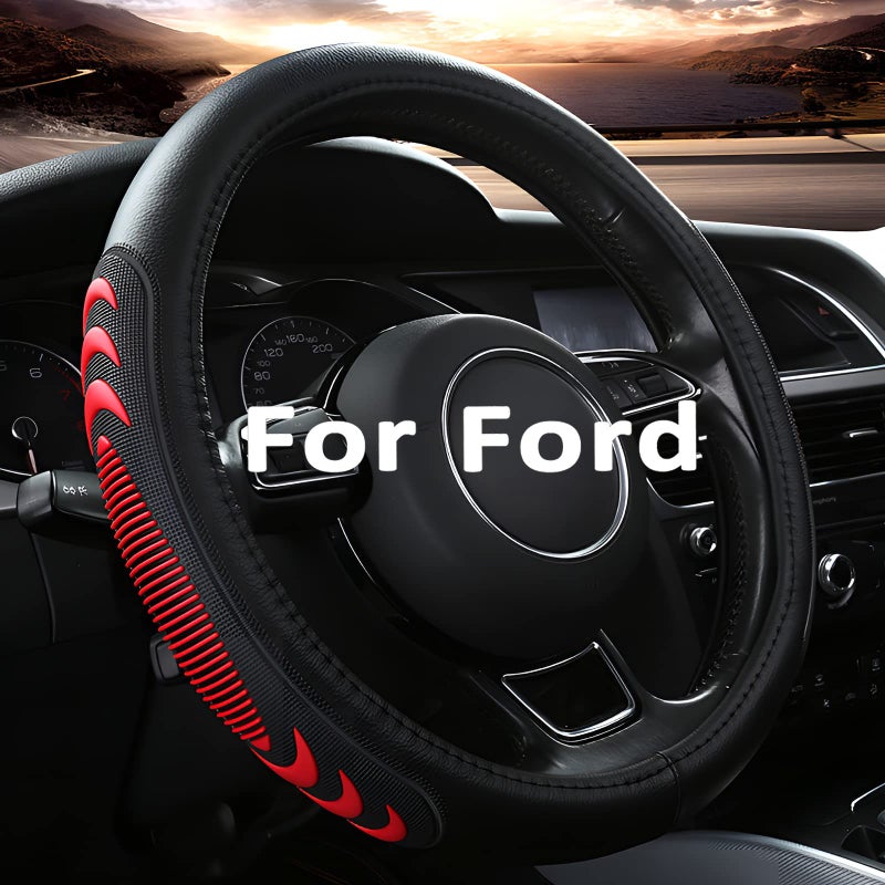 Yangday Leather Steering Wheel Cover for Ford F150 F250 F350, 15.5-16 inches Car Steering Wheel Cover with Anti-Slip Massage Particle (Red) - Image 1