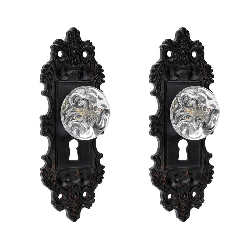 SOFFEE DESIGN 2pcs Vintage Cabinet Pull Drawer Knob Distressed Closet Handle with Clear Resin Knob Antique Door Knob with Mounting Screws for Cupboard Kitchen Furniture Black