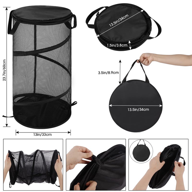 BATTOO Collapsible Laundry Basket with Lid Foldable Mesh Pop Up Hamper with Handles for Laundry Room, Bathroom, Kids Room, College Dorm, Travel, Storage Organizer Black - Image 2