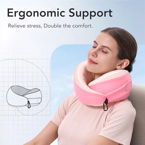KPNEOL Travel Pillow, 100% Pure Memory Foam Travel Neck Pillow Airplane Neck Support Ergonomic Design for Traveling Suitable for Airplanes,Offices and Cars-Cooling Silk Pink - Image 3