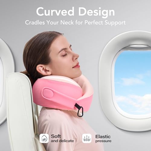 KPNEOL Travel Pillow, 100% Pure Memory Foam Travel Neck Pillow Airplane Neck Support Ergonomic Design for Traveling Suitable for Airplanes,Offices and Cars-Cooling Silk Pink - Image 4