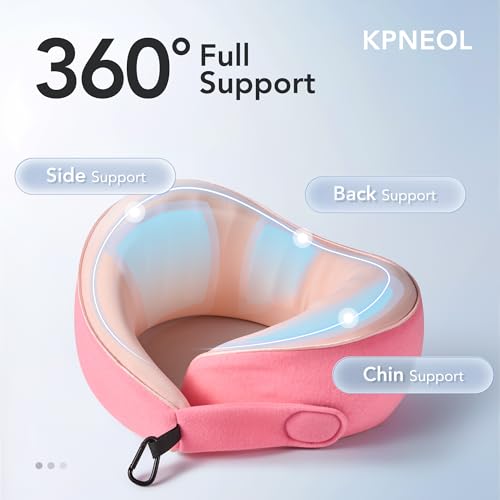 KPNEOL Travel Pillow, 100% Pure Memory Foam Travel Neck Pillow Airplane Neck Support Ergonomic Design for Traveling Suitable for Airplanes,Offices and Cars-Cooling Silk Pink - Image 2