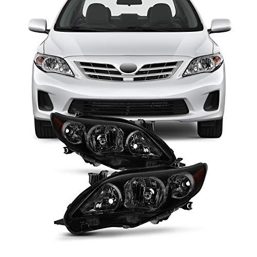 AKKON - For Black Smoked For 2011 2012 2013 Toyota Corolla Headlights Head Lamps Direct Replacement Left + Right Pair Set - Image 1